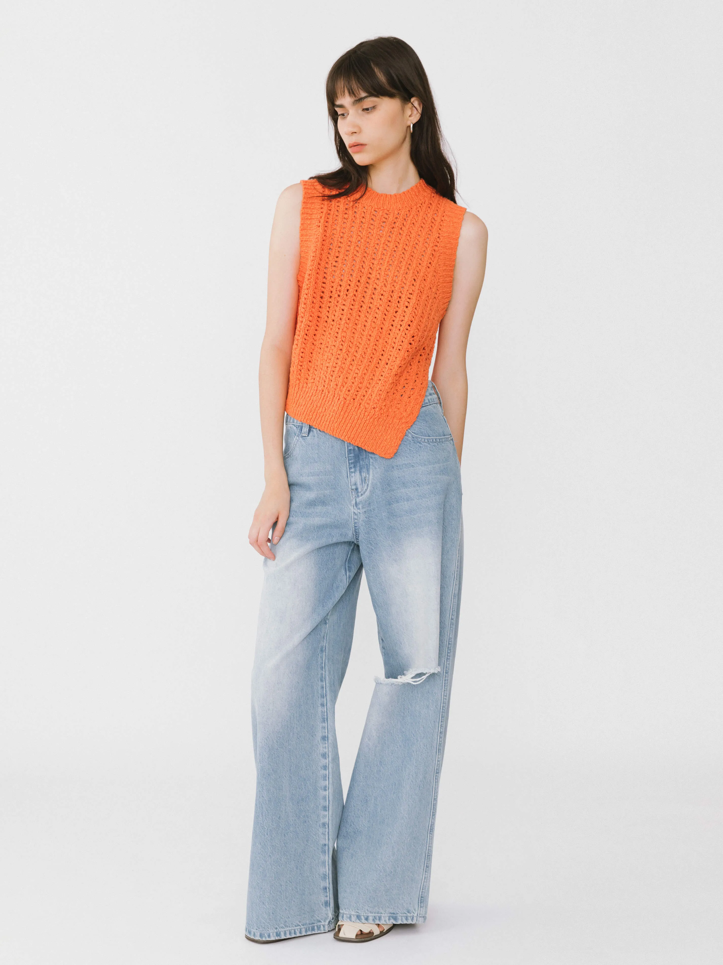 Cropped Asymmetric Knit Vest