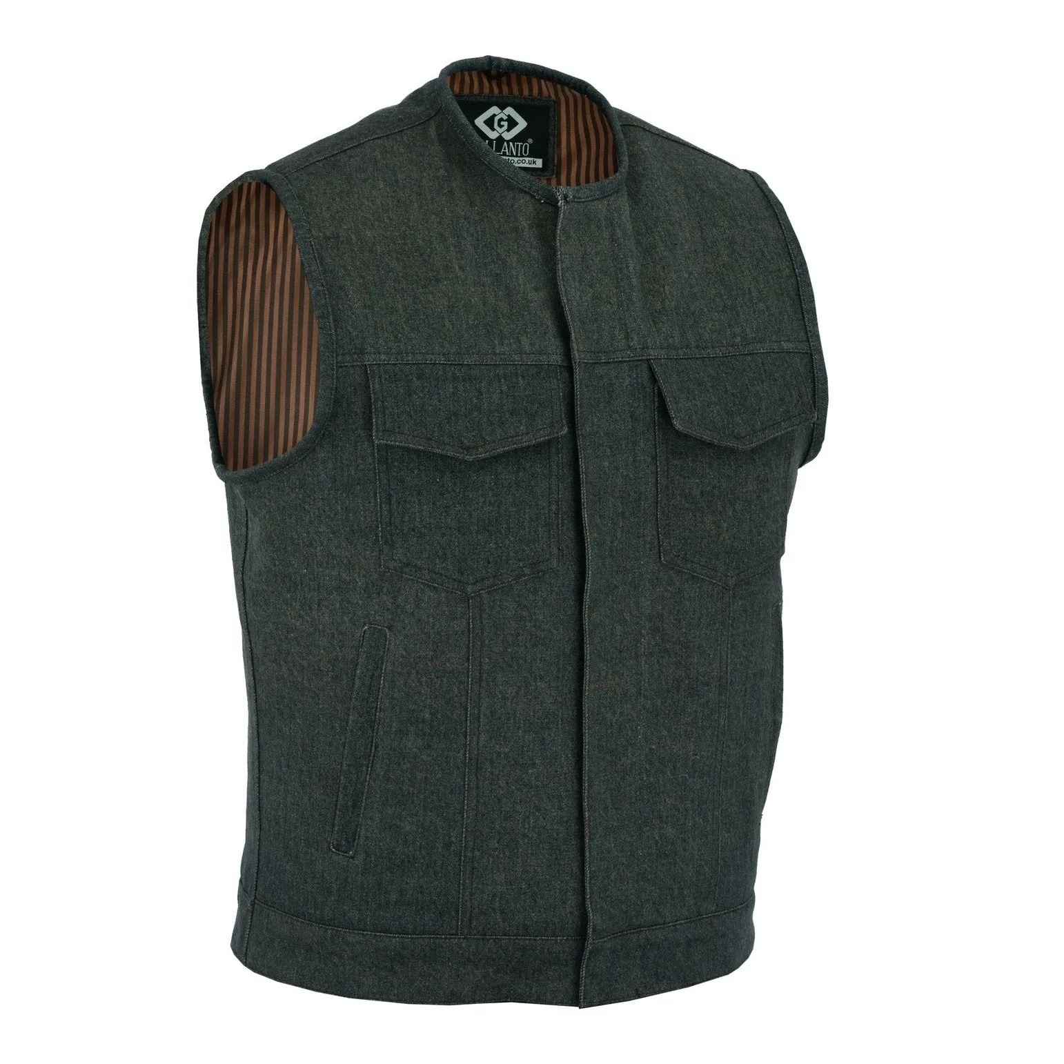 Cut off Brown Denim Mens Biker Vest-Gilet Jeans Motorcycle SOA