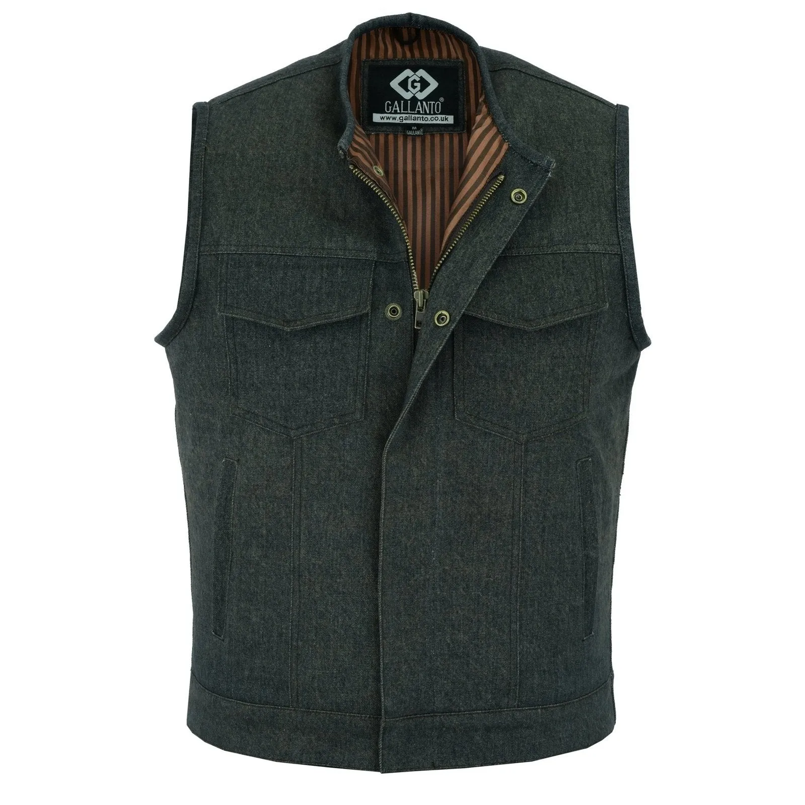 Cut off Brown Denim Mens Biker Vest-Gilet Jeans Motorcycle SOA