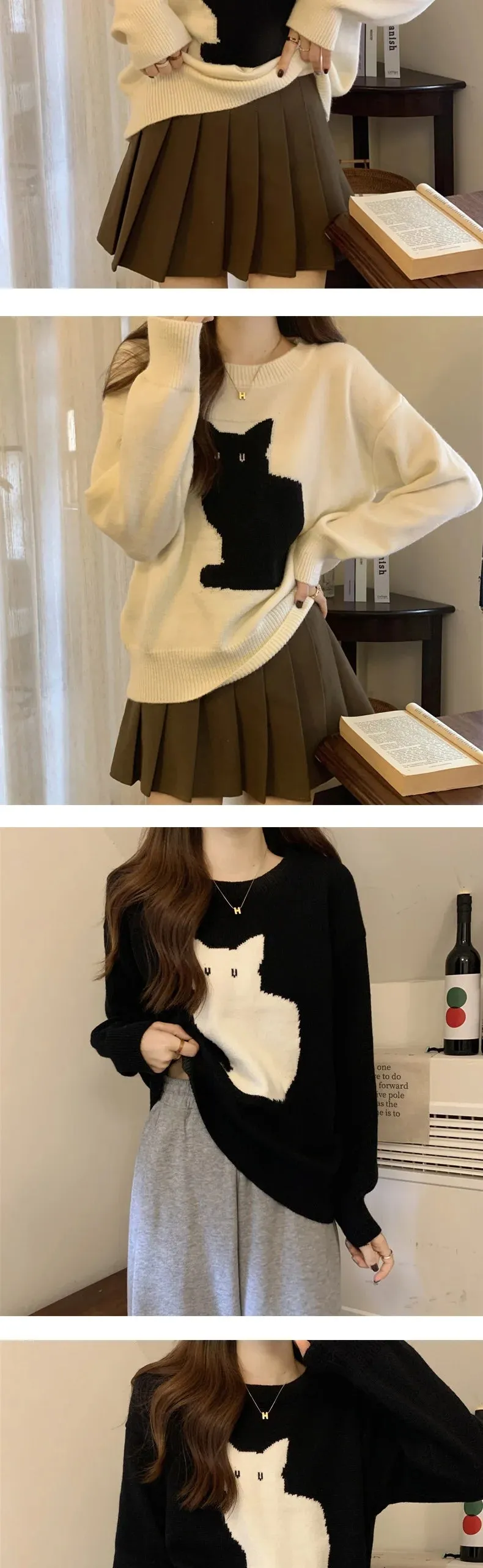 Cute Cat Pullover Knitted Outwear Jackets