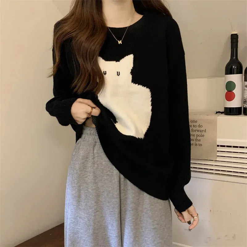 Cute Cat Pullover Knitted Outwear Jackets