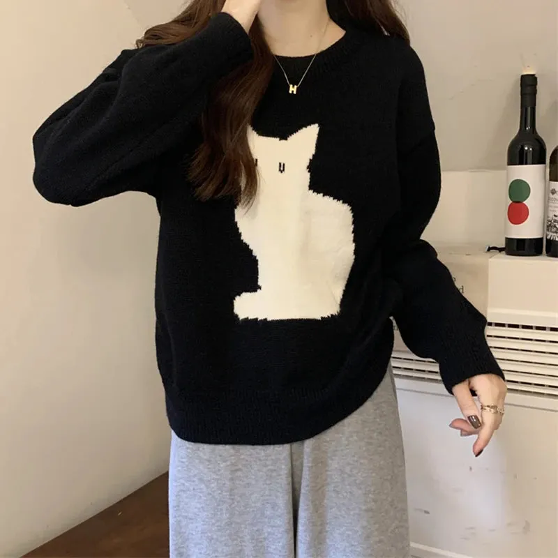 Cute Cat Pullover Knitted Outwear Jackets