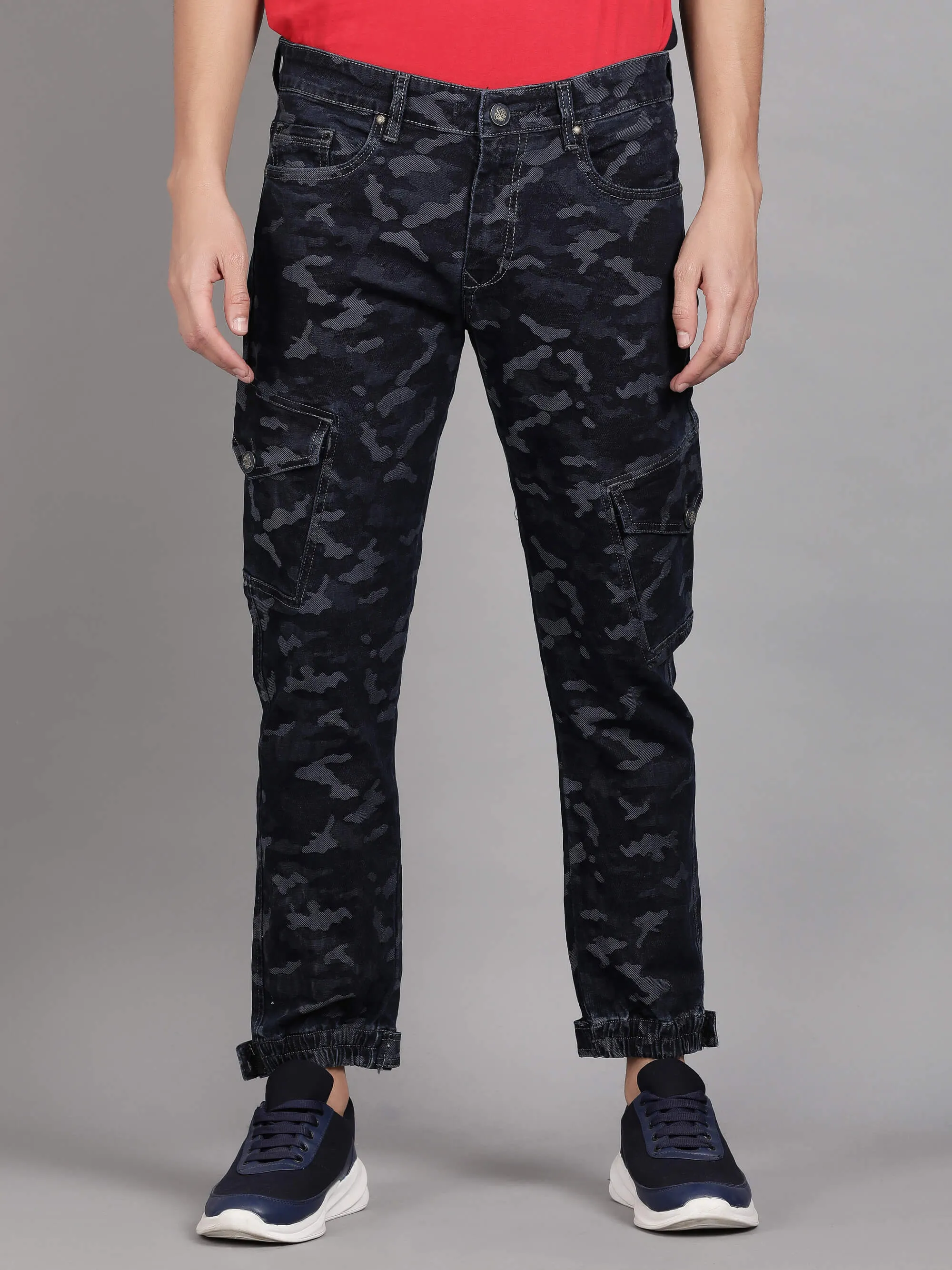 Dark Blue Camouflage Printed Denim Jeans for Men (GBDNM5010)