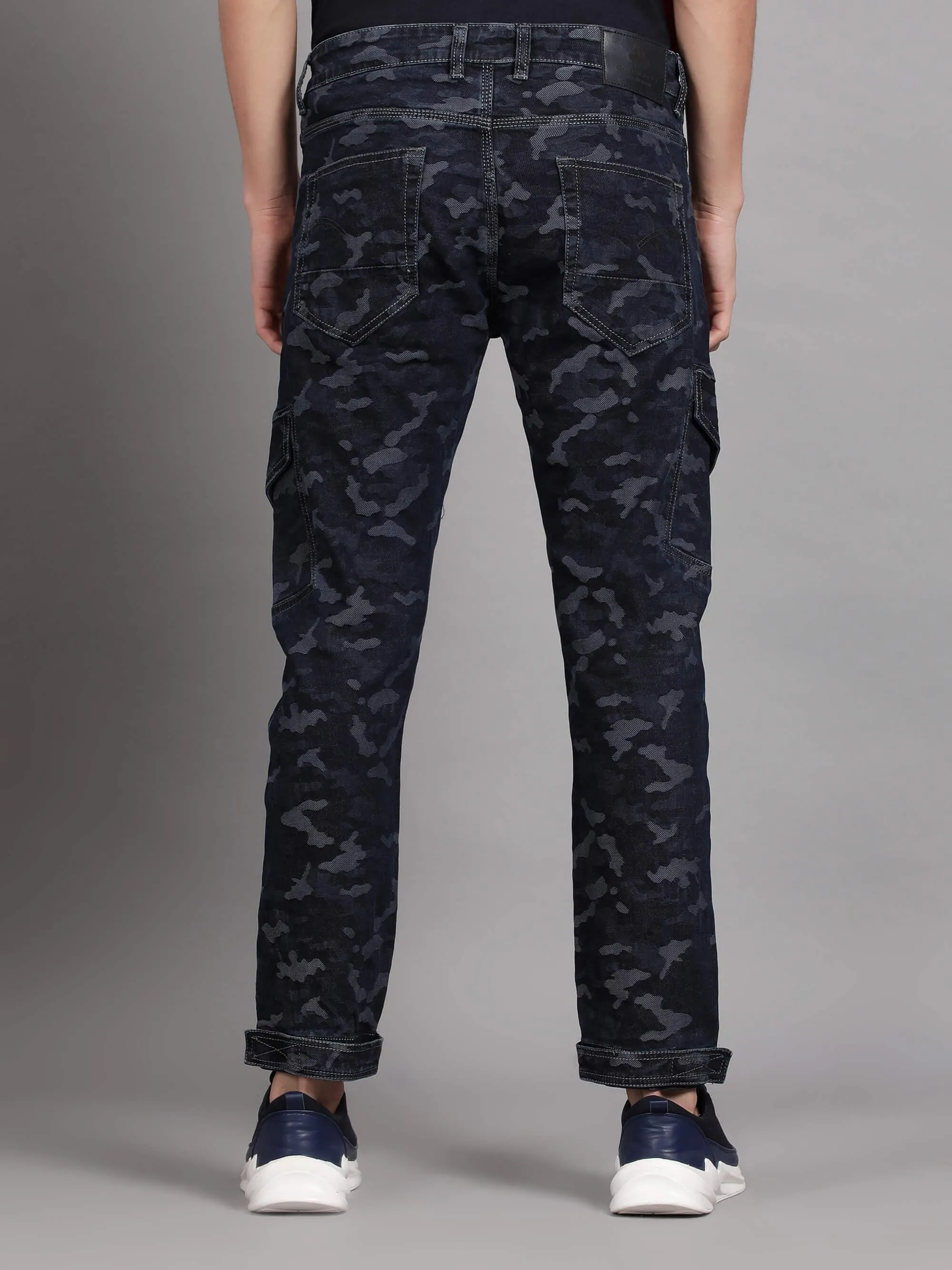 Dark Blue Camouflage Printed Denim Jeans for Men (GBDNM5010)