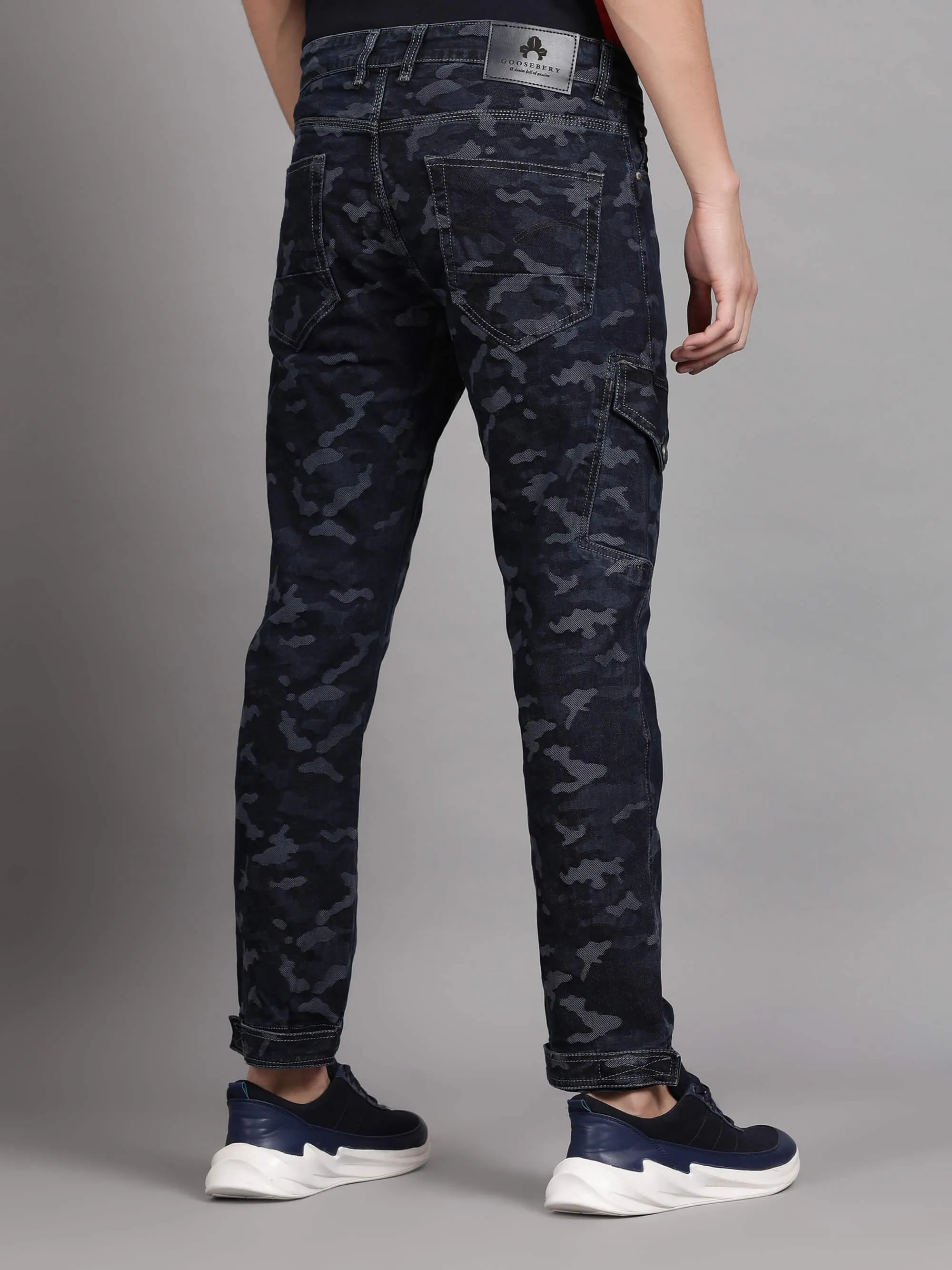 Dark Blue Camouflage Printed Denim Jeans for Men (GBDNM5010)