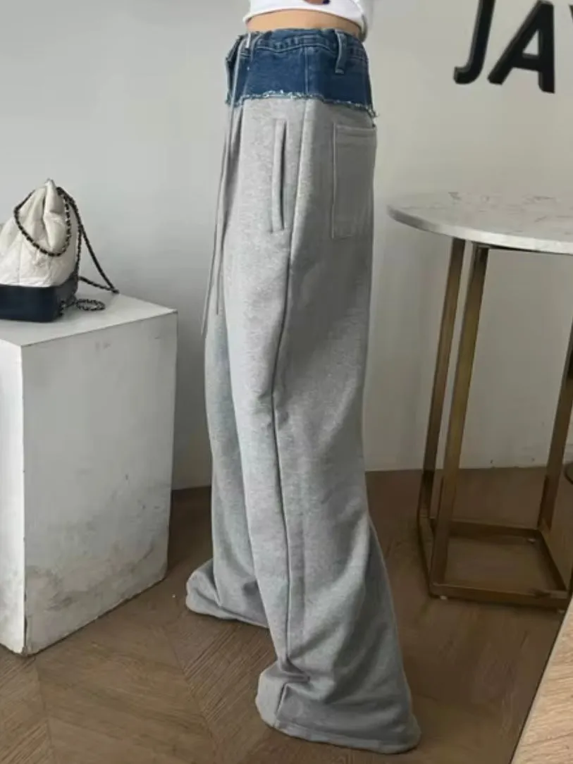 Denim and gray mix fabrics joggers