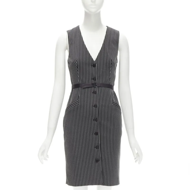 DIANE VON FURSTENBERG Gilet Dress black white vertical pinstripes dress US0 XS