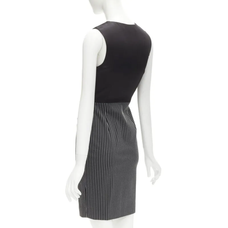 DIANE VON FURSTENBERG Gilet Dress black white vertical pinstripes dress US0 XS