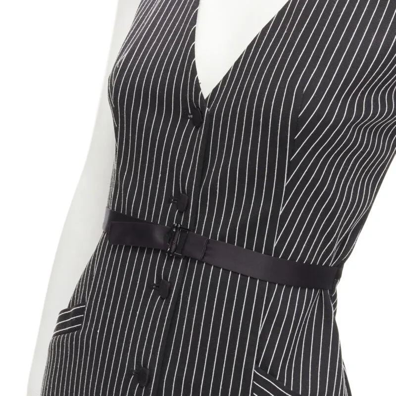 DIANE VON FURSTENBERG Gilet Dress black white vertical pinstripes dress US0 XS