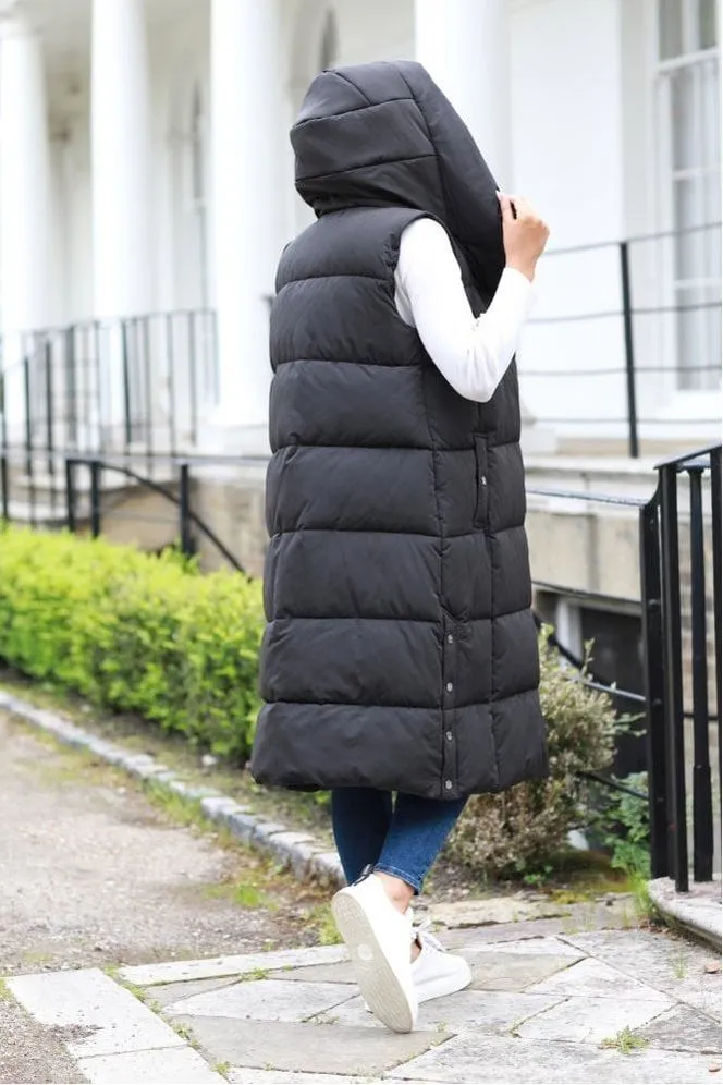 Double Second Black Long Lux Wrap Gilet Puffer