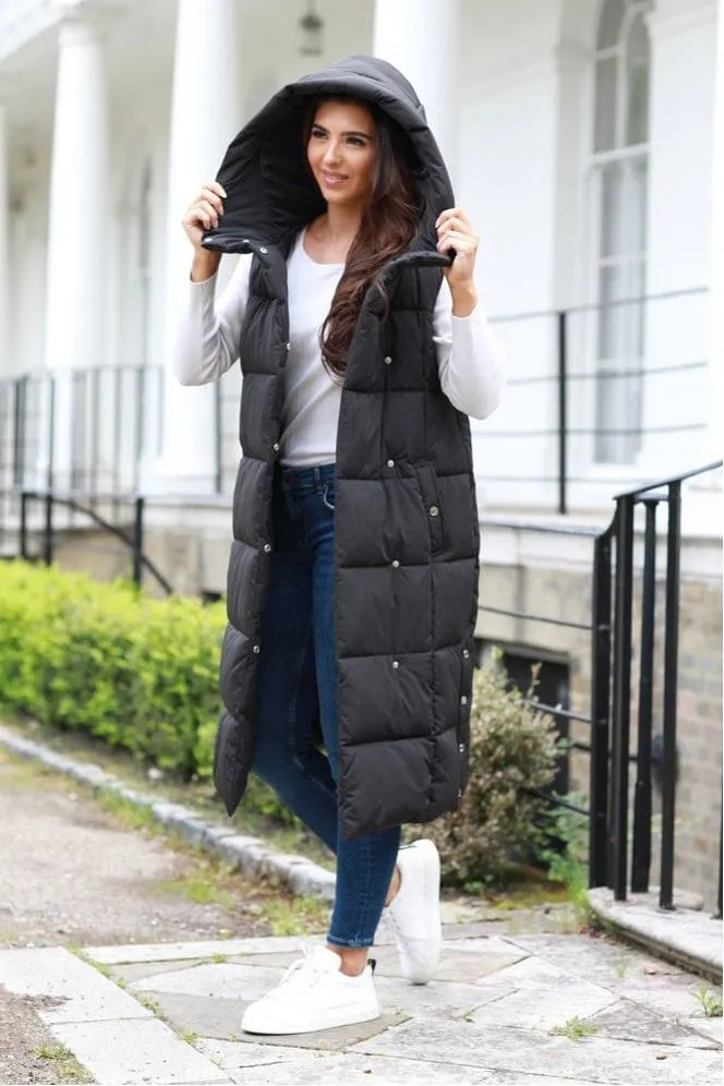 Double Second Black Long Lux Wrap Gilet Puffer