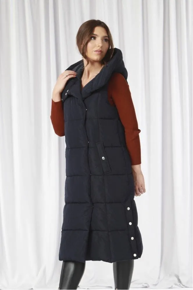 Double Second Navy Long Lux Wrap Gilet Puffer