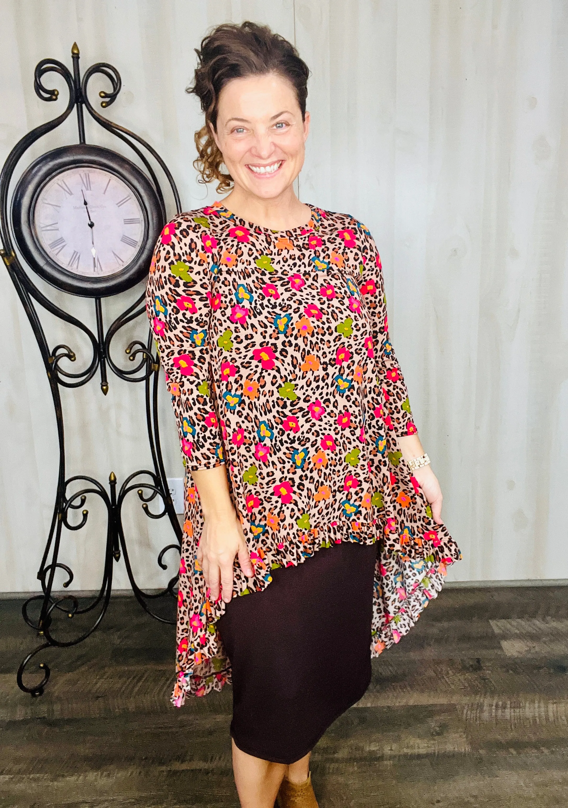 Dramatic High-Low Tunic - Leopard and Flowers