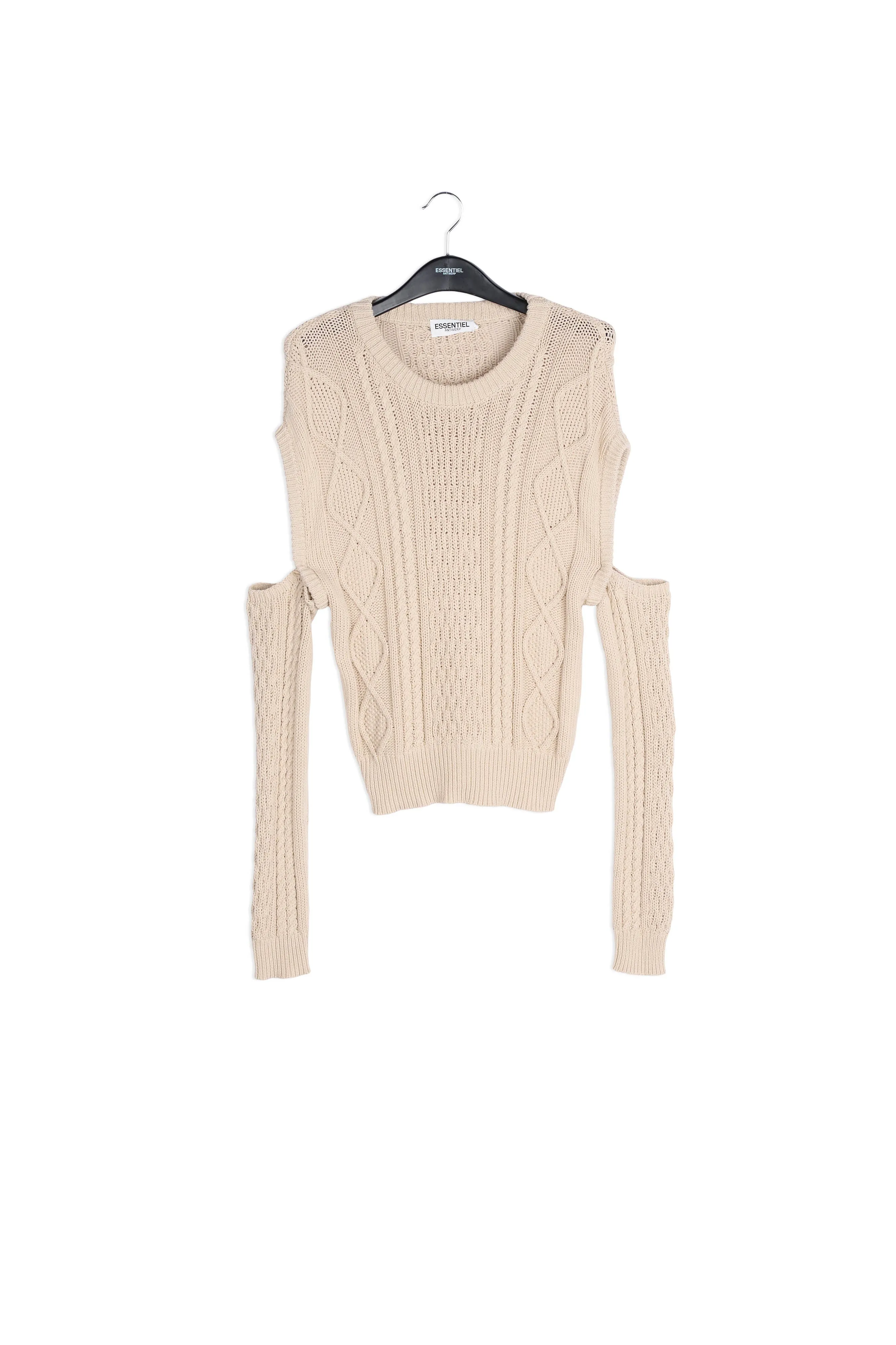 Ecru cable-knitted sweater with detachable sleeves