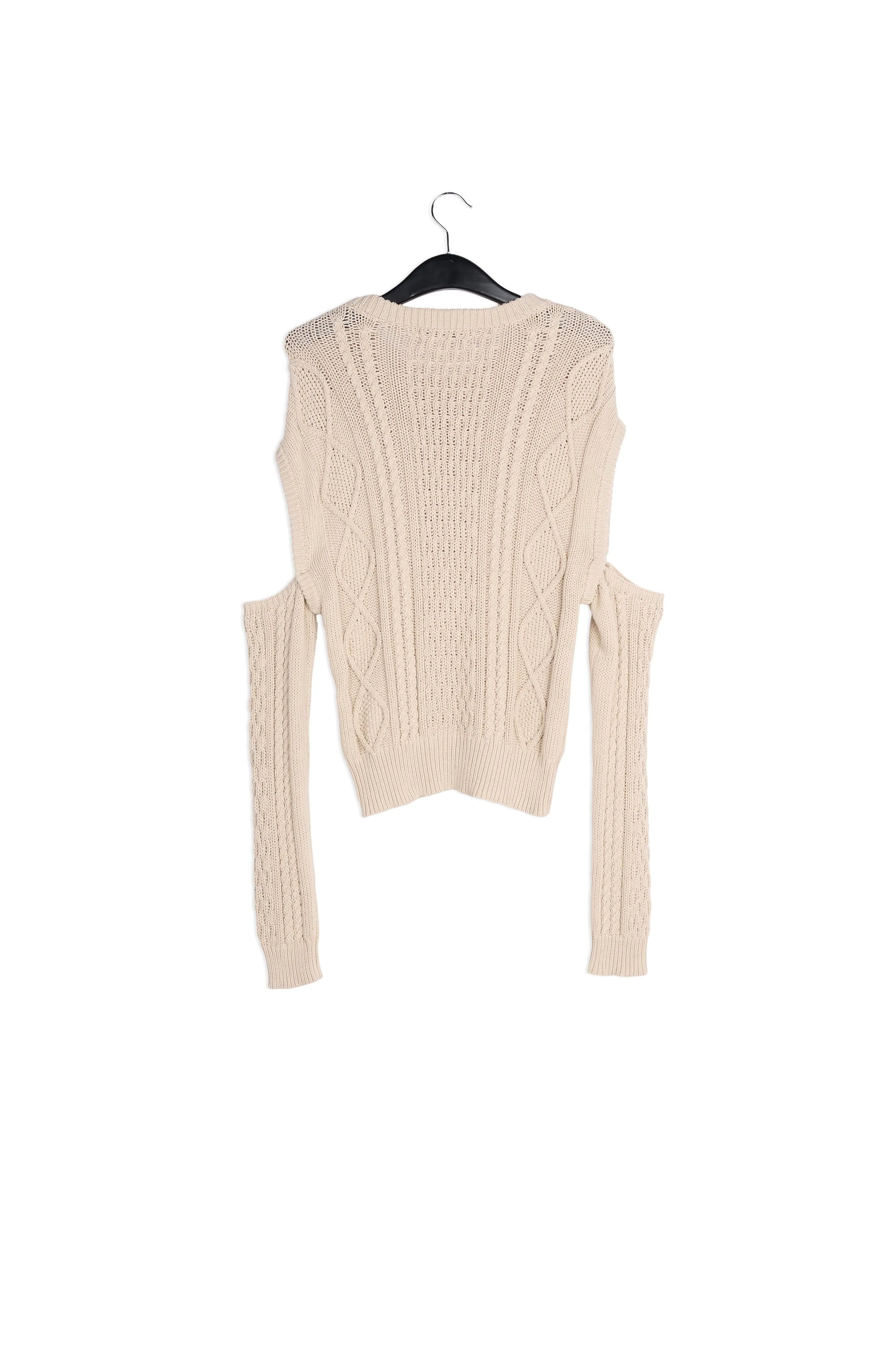 Ecru cable-knitted sweater with detachable sleeves