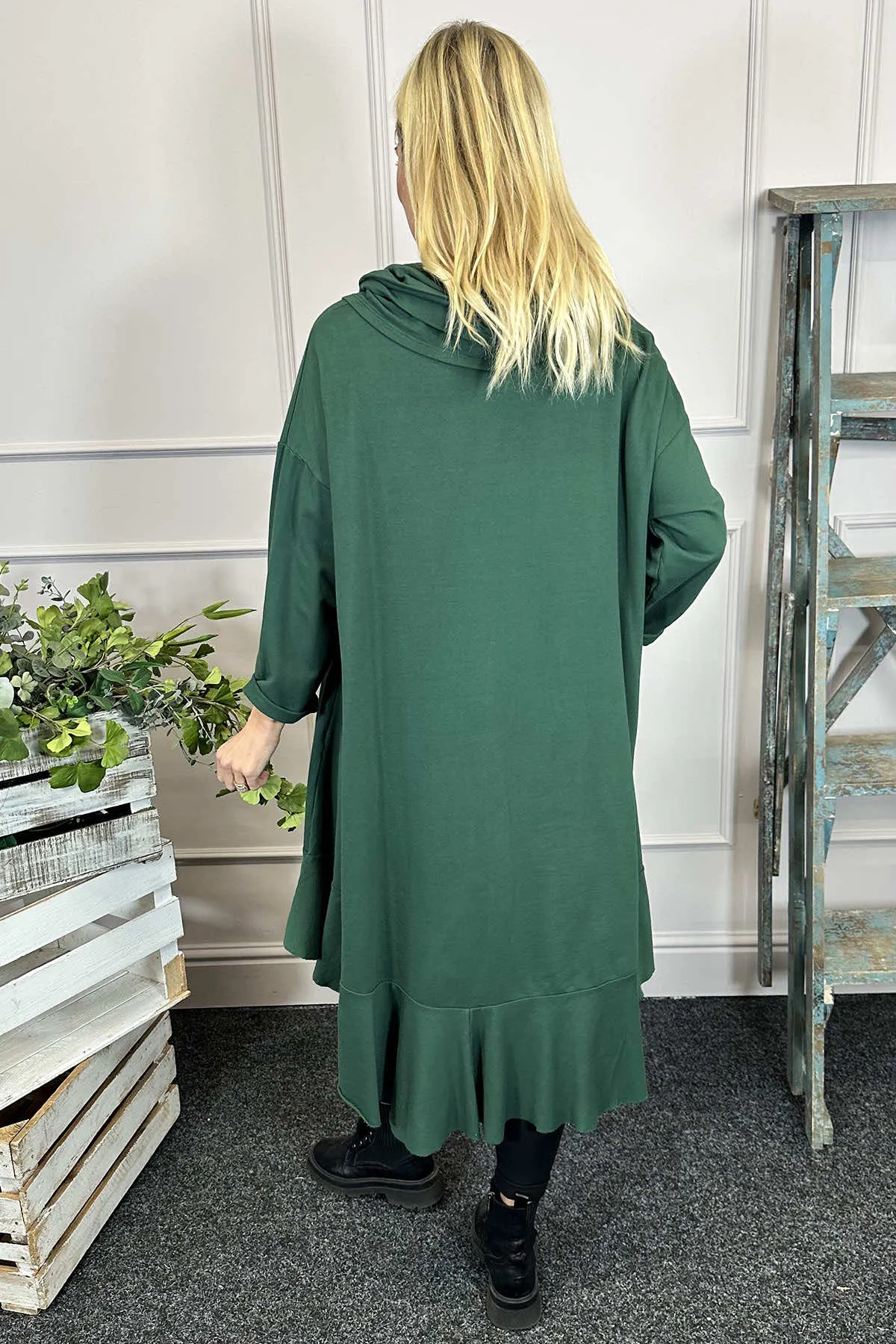 Eden Dipped Hem Cotton Tunic Bottle Green