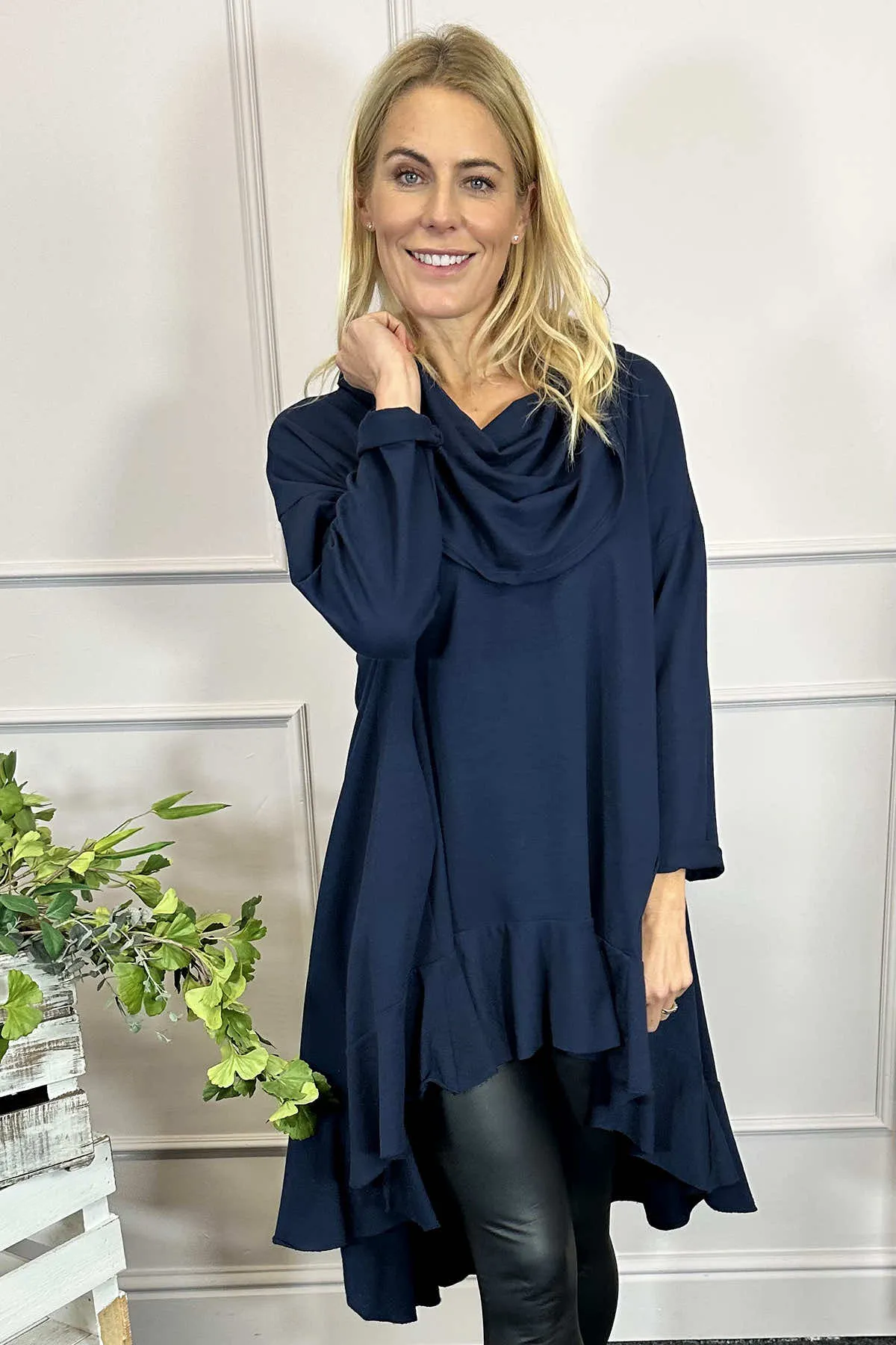 Eden Dipped Hem Cotton Tunic Navy