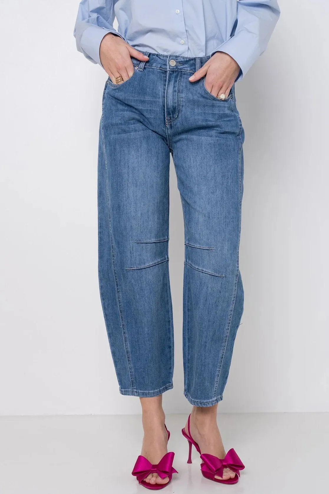 Erin Barrel Leg Denim Jeans | Mid Wash