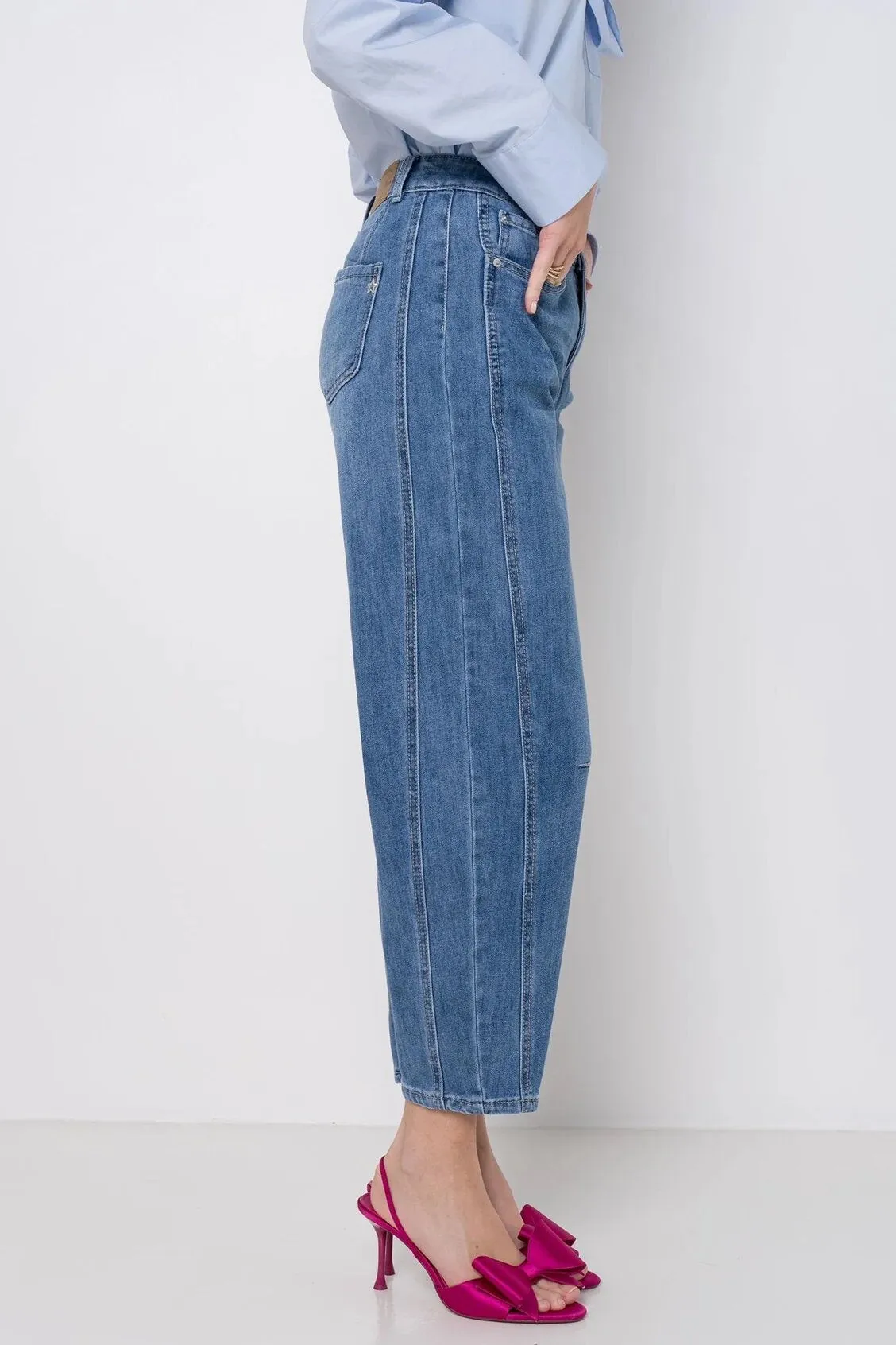 Erin Barrel Leg Denim Jeans | Mid Wash