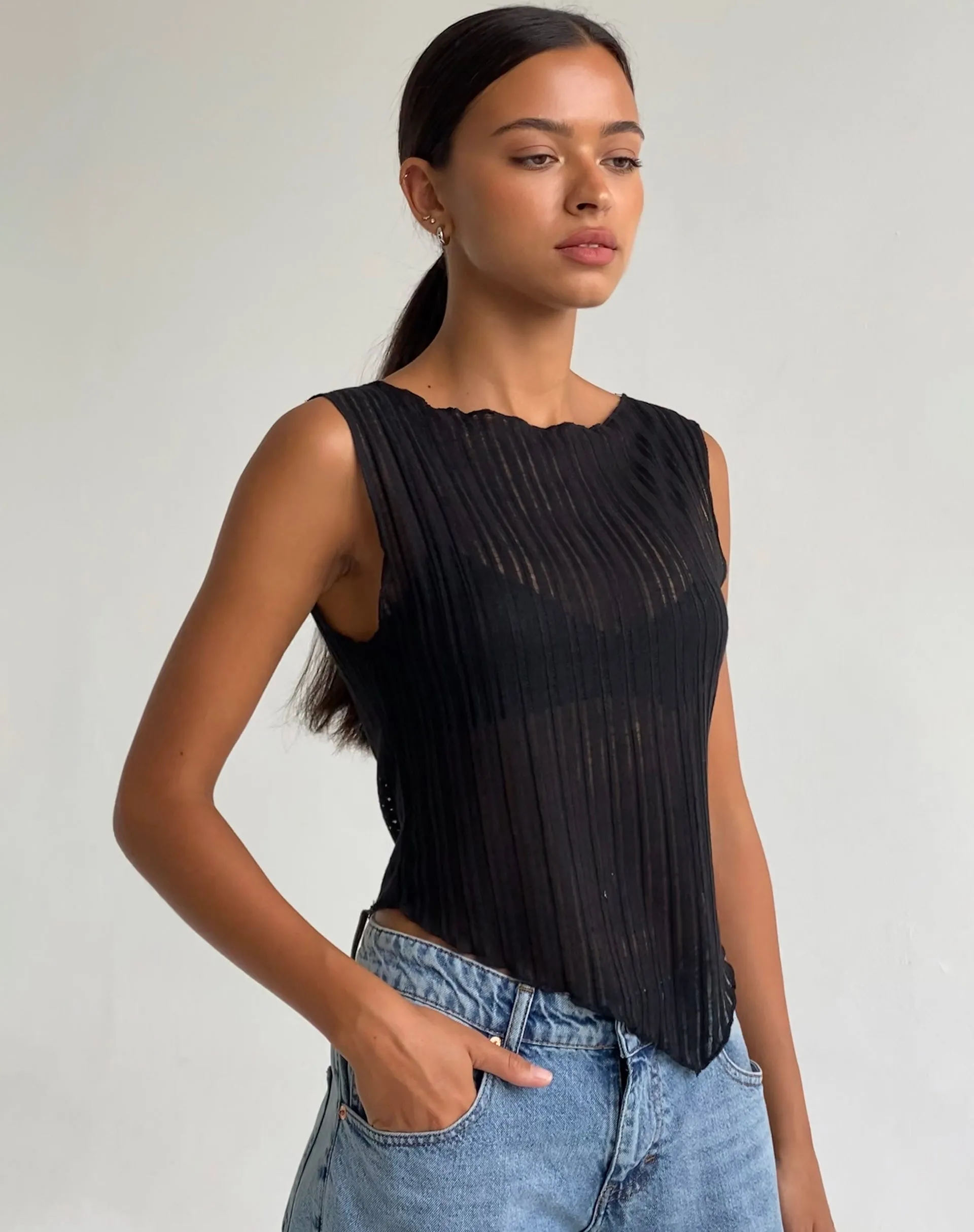 Etta Knitted Vest Top in Black