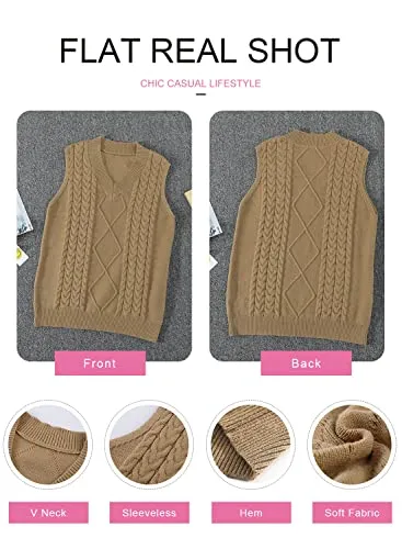 EVALESS Oversized Sweater Vest for Women V Neck Sleeveless Solid Color Loose Pullover Sweater