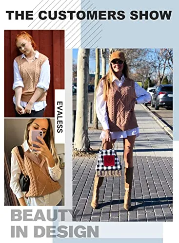 EVALESS Oversized Sweater Vest for Women V Neck Sleeveless Solid Color Loose Pullover Sweater