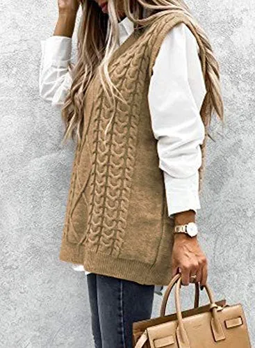 EVALESS Oversized Sweater Vest for Women V Neck Sleeveless Solid Color Loose Pullover Sweater