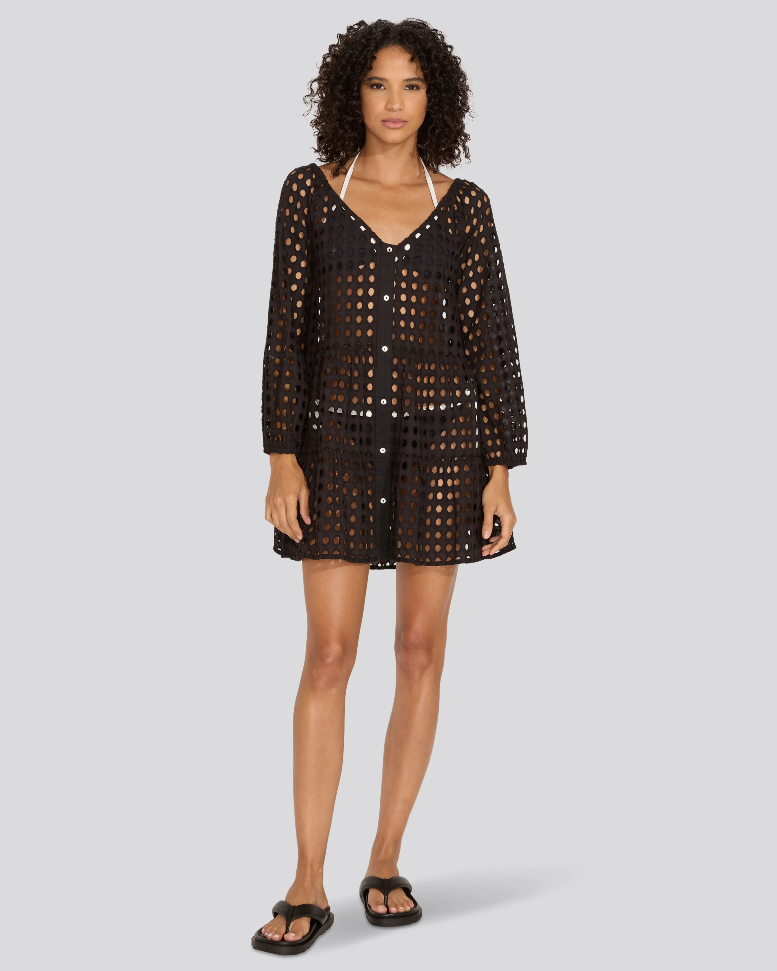 Evan Eyelet Mini Dress Noir