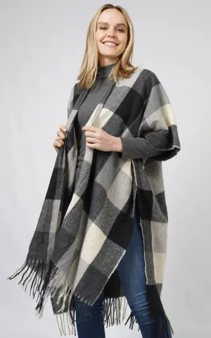 EVT10814 CHECK PATTERN SHAWL VEST