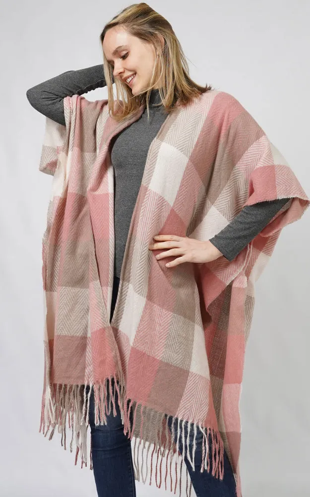 EVT10814 CHECK PATTERN SHAWL VEST