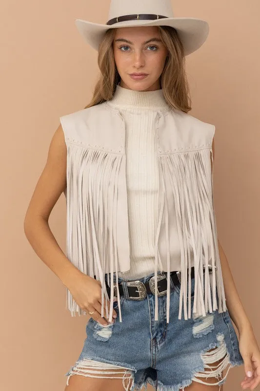 Faux Leather Fringe Vest