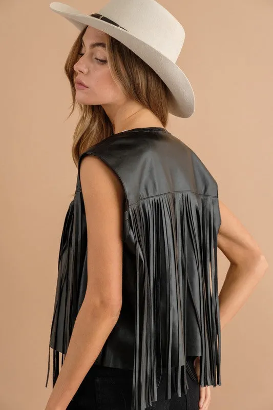 Faux Leather Fringe Vest