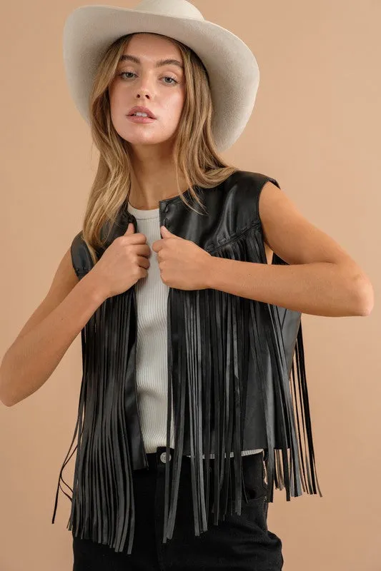 Faux Leather Fringe Vest