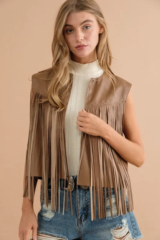 Faux Leather Fringe Vest