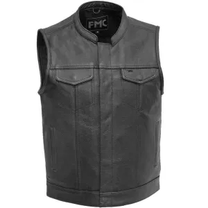 First Mfg Mens Blaster Leather Vest with Collar