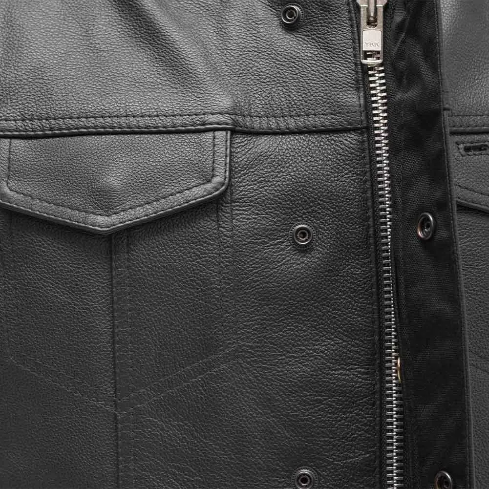 First Mfg Mens Blaster Leather Vest with Collar