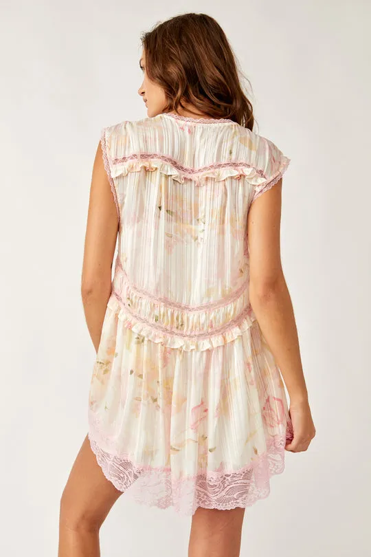 Free People Spring Fling Lace Trim Minidress - Tea Combo