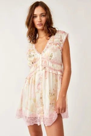 Free People Spring Fling Lace Trim Minidress - Tea Combo