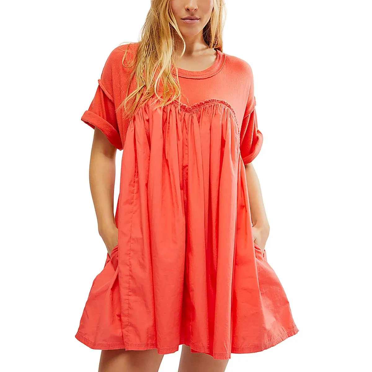 Free People Womens Catalina Cotton Mini Babydoll Dress