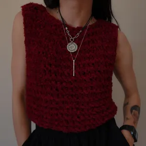 Fuzzy Wine Knitted Vest