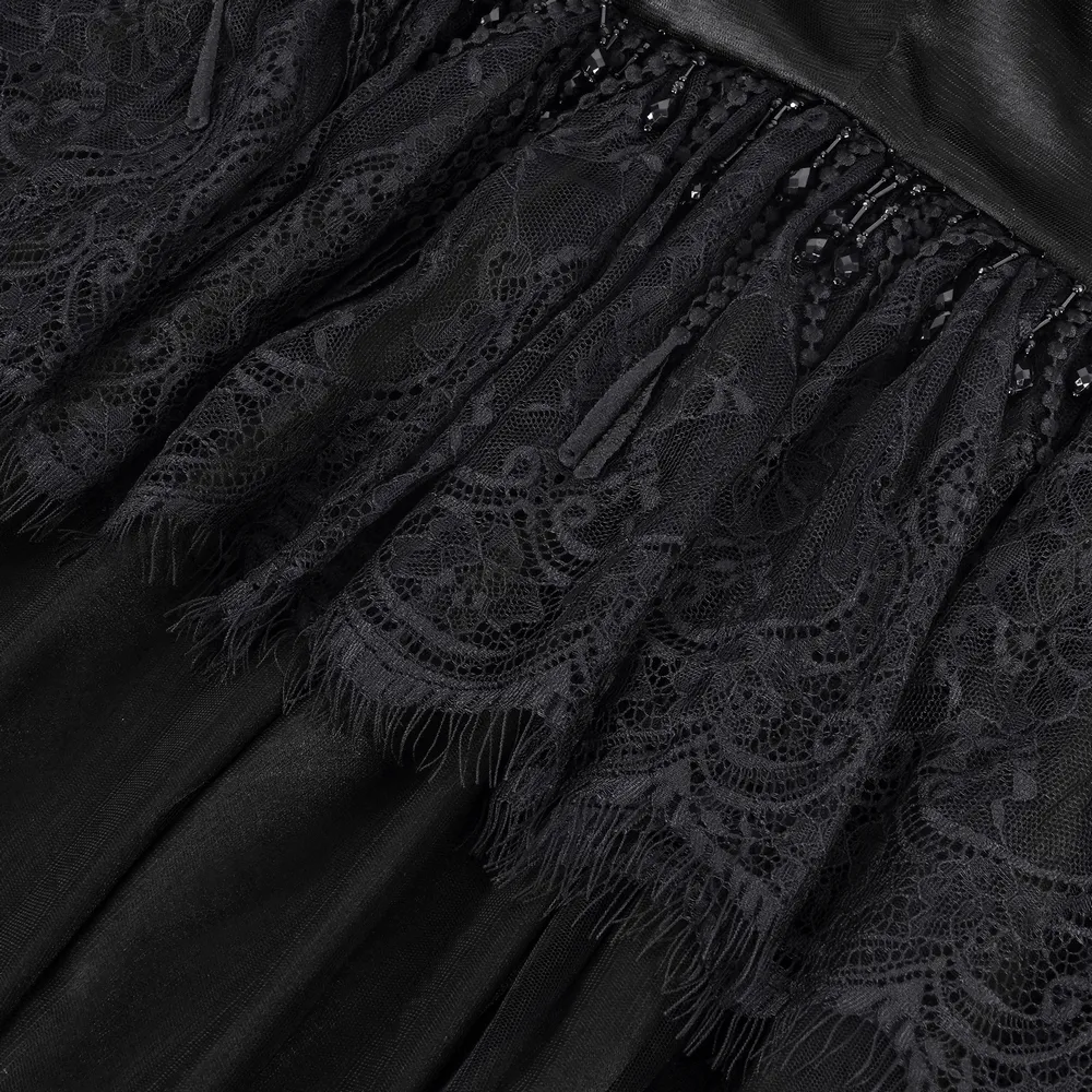 Gothic Hooded Cape with Lace Embroidery and Mesh Details