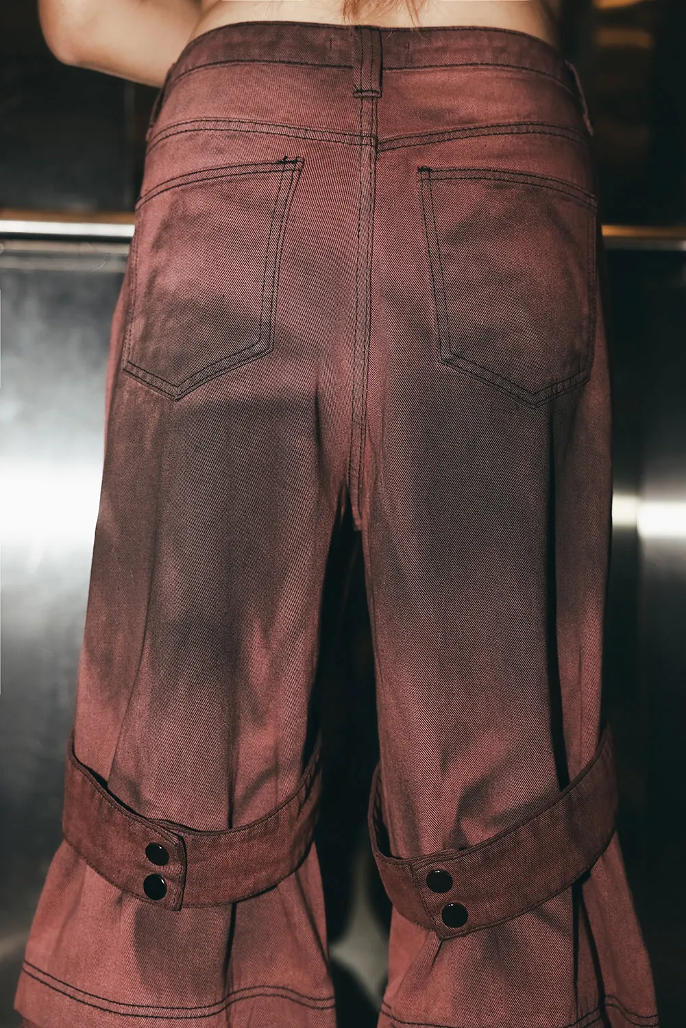 Gothic Red Denim Utility Cargo Jeans