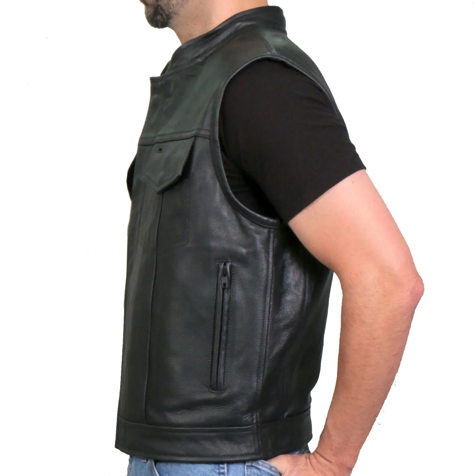 Grey Flannel Lined Club Style Leather Waistcoat / Cut by Hot Leathers