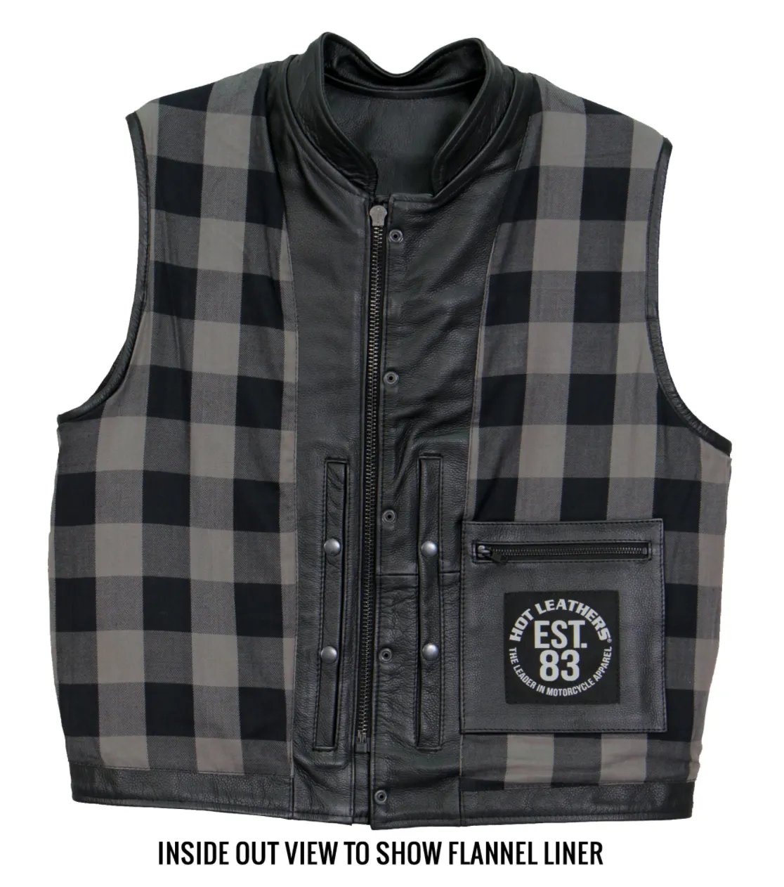 Grey Flannel Lined Club Style Leather Waistcoat / Cut by Hot Leathers