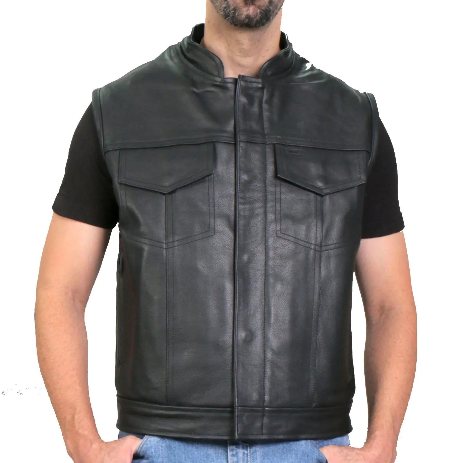 Grey Flannel Lined Club Style Leather Waistcoat / Cut by Hot Leathers