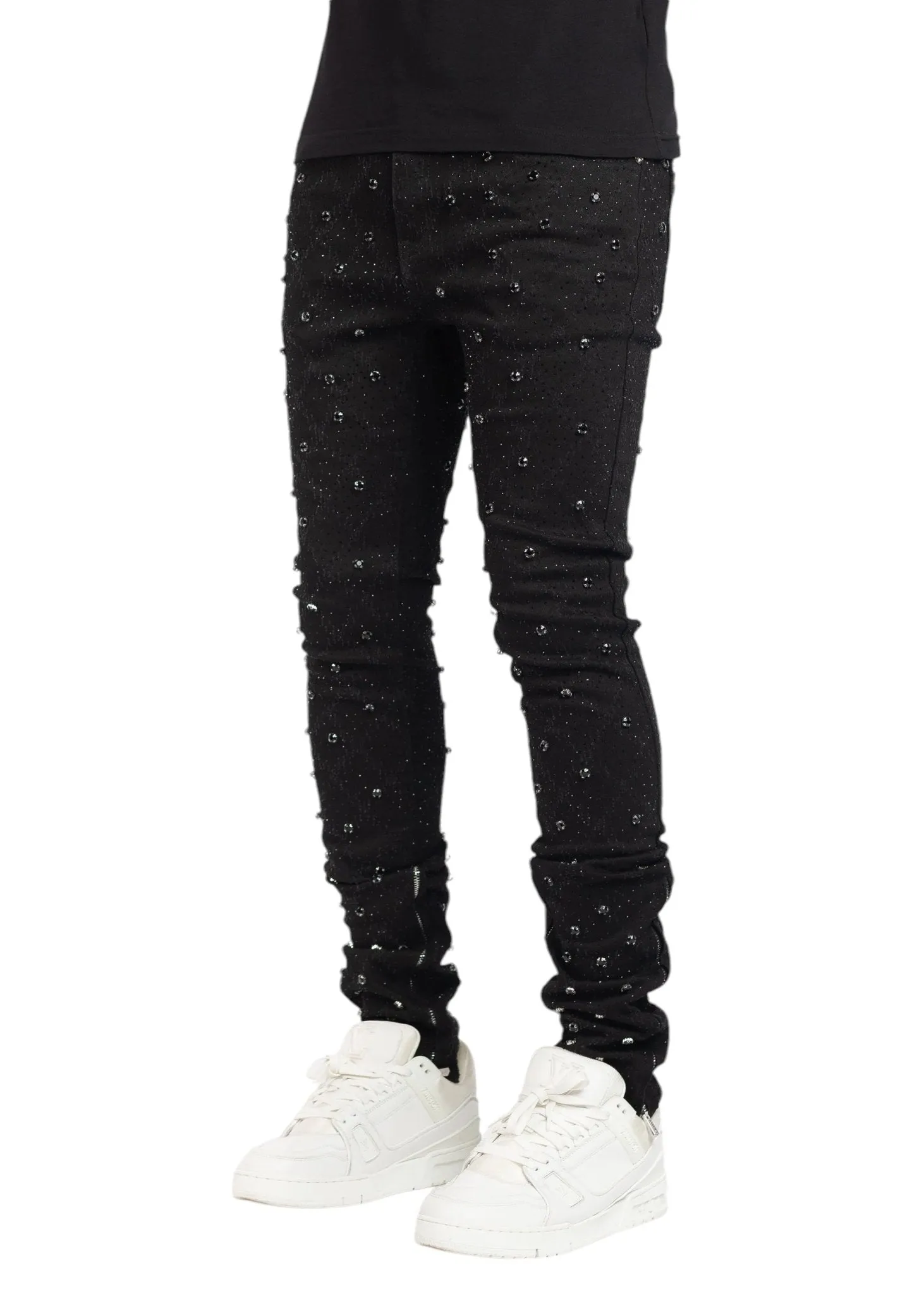 GUAPI ALL BLACK EMBELLISHED DENIM