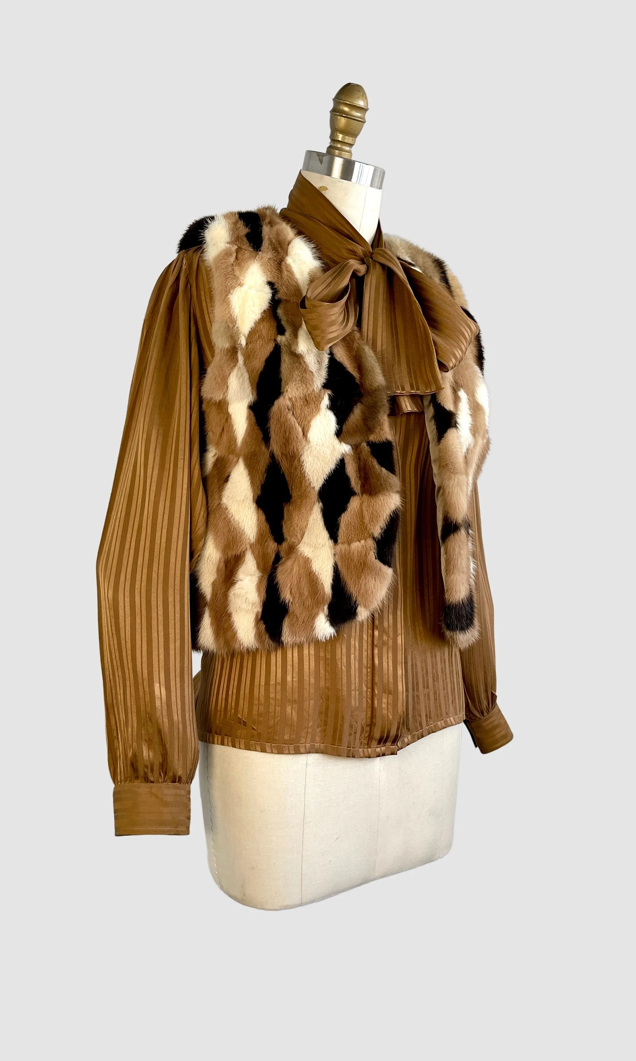 HARLEQUIN ROMANCE 60s Diamond Patchwork Mink Vest, Small