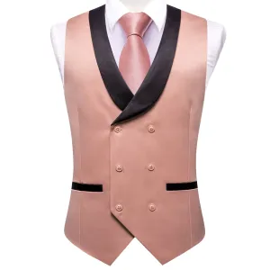 Hi-Tie Rosy Brown Double Breasted Waistcoat Black Shawl Lapel Vest