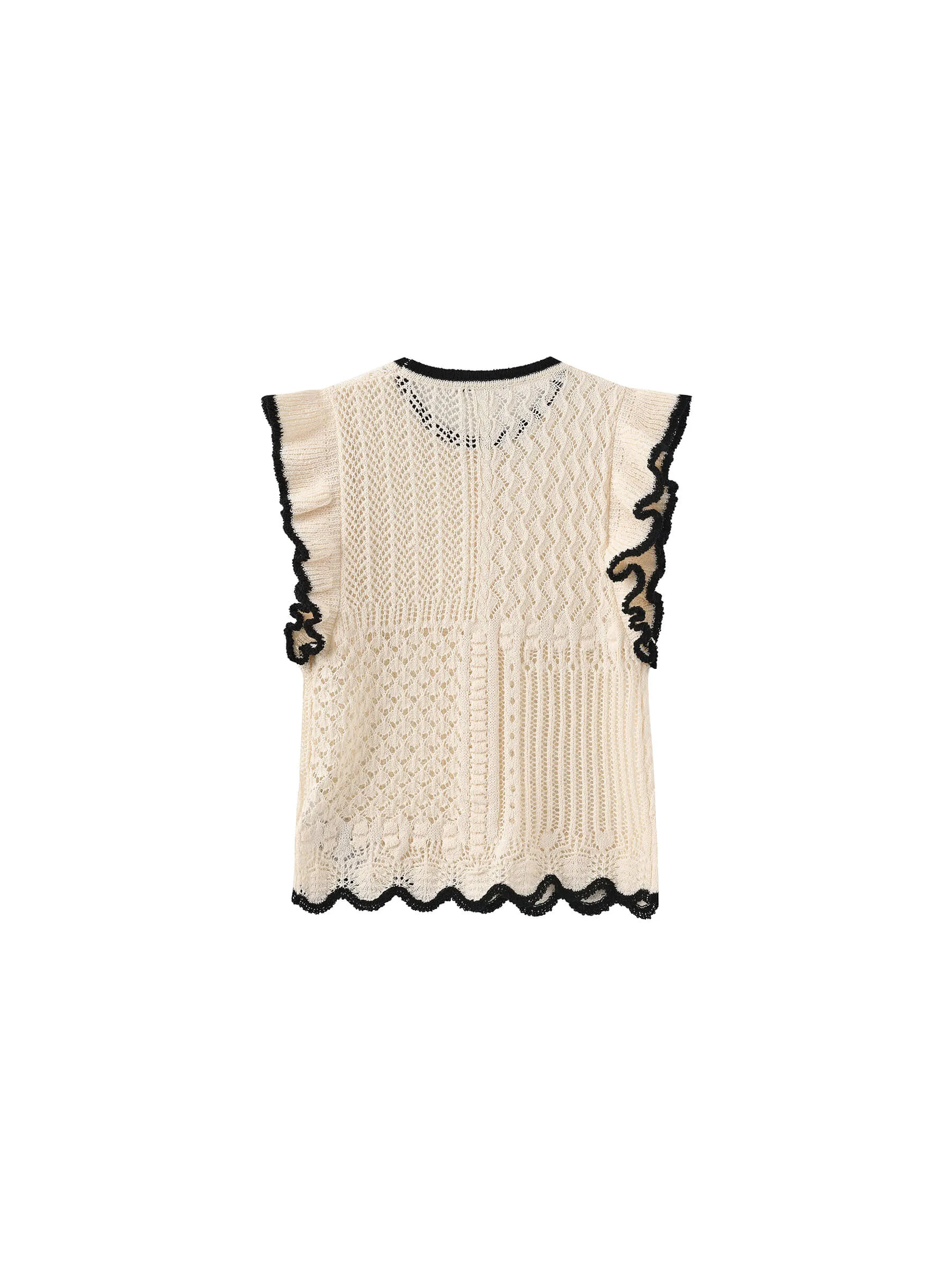 Hollow Knit Tank Top with Ruffle Sleeves