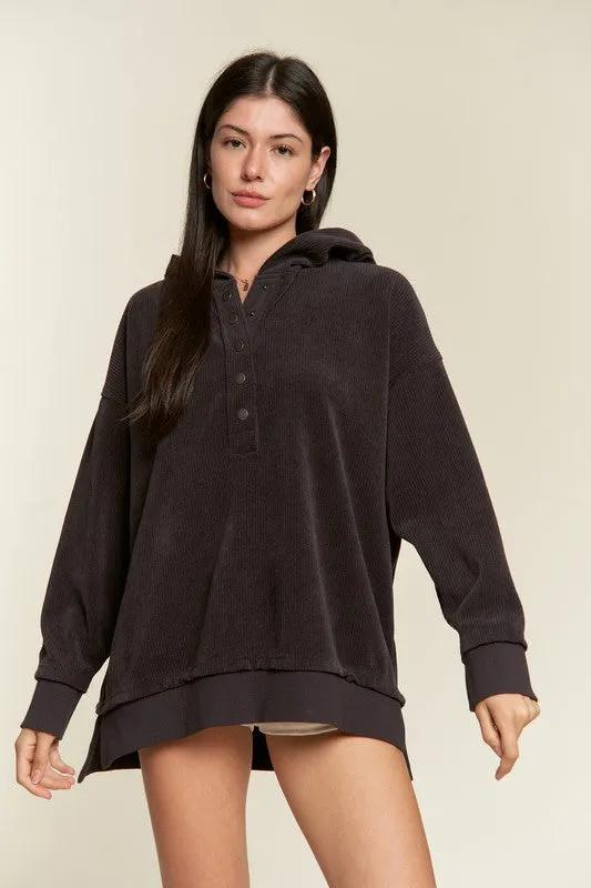 Hot Girl Henley Ribbed Chenille Hoodie